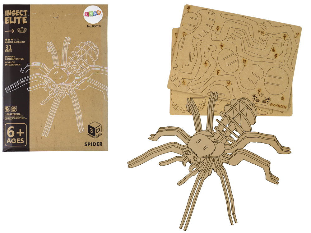 Wooden 3D Spider Puzzle Educational Combination 31 Elements