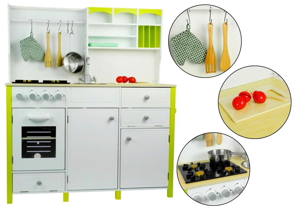 Wooden Kitchen with an Oven and Accessories Green-White