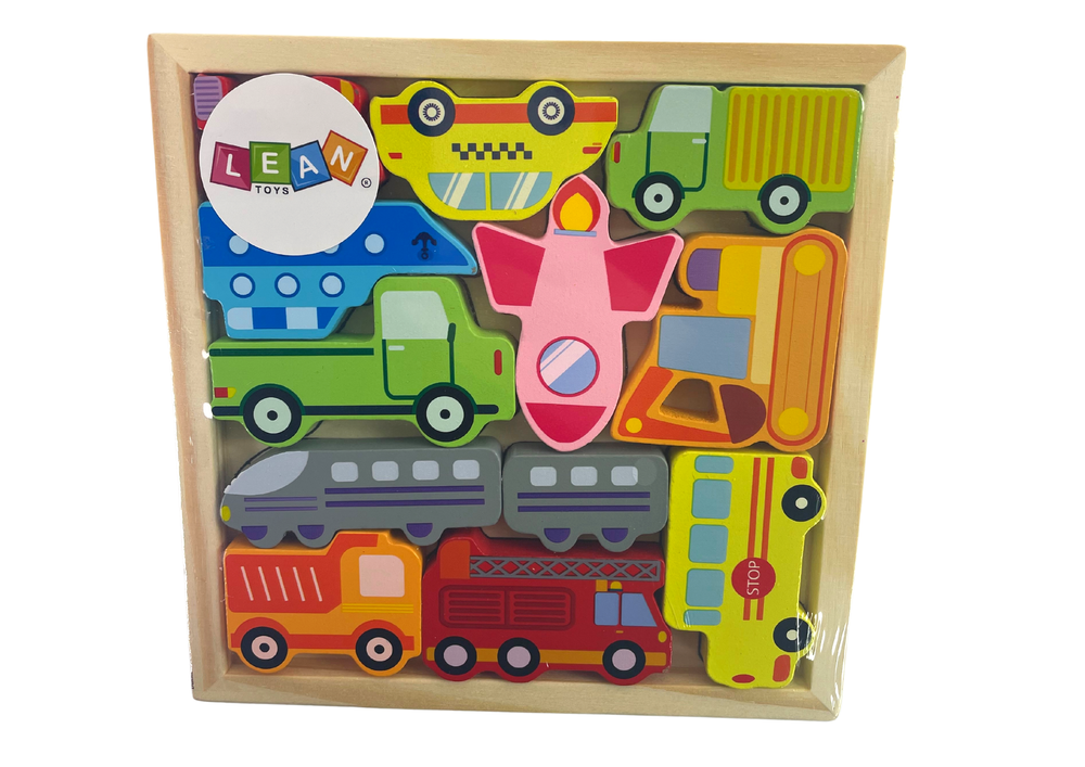 Wooden Puzzle Means of Transport to Match Taxi Bus