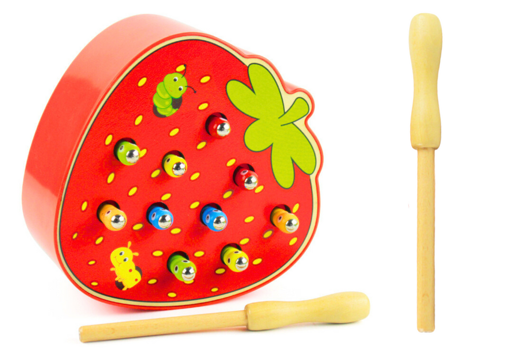 Wooden Skill Game Catch the Bug Strawberry Red