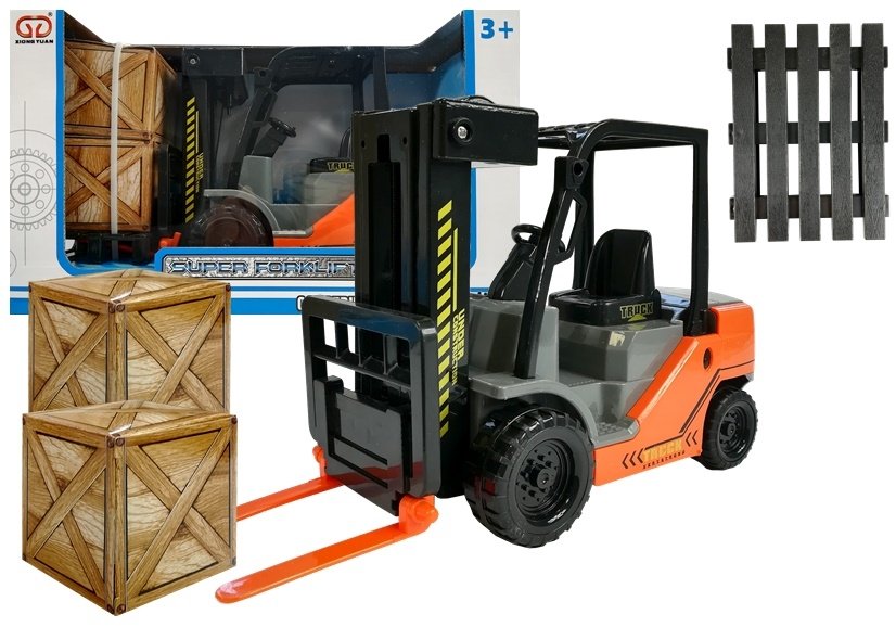 Big Forklift with Pallet and cardboard Boxes