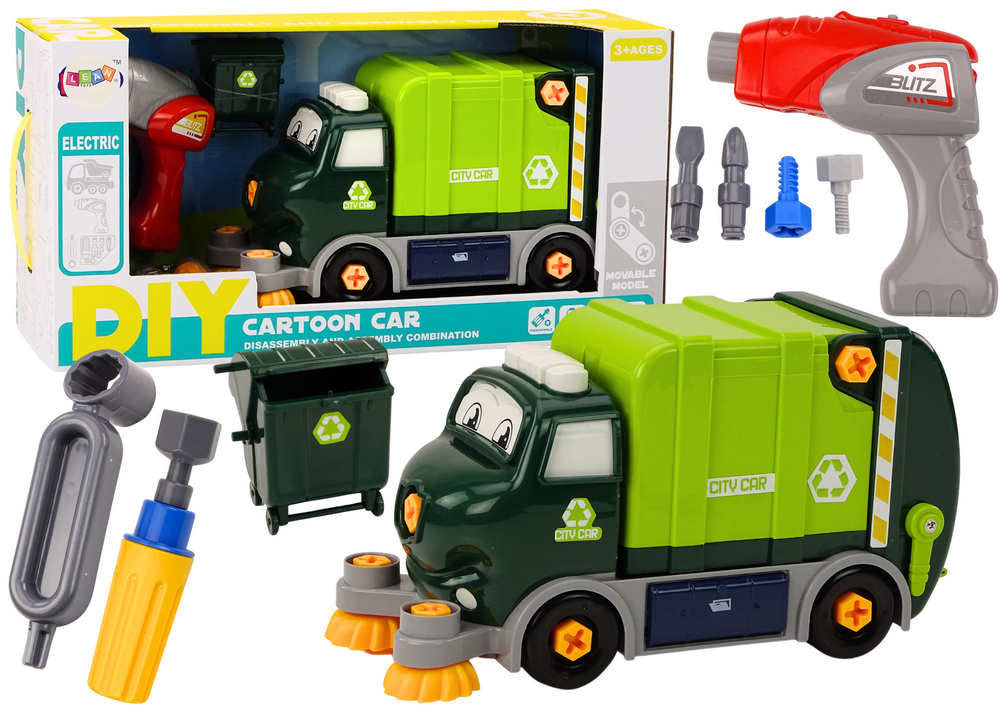 Cartoon Garbage Truck Turning Movable DIY Green