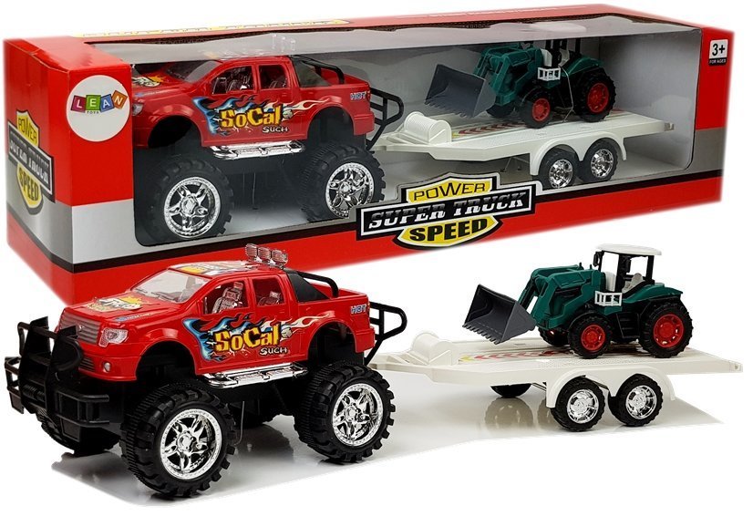 Set of Vehicles with Friction Off- road Car Red and Excavator