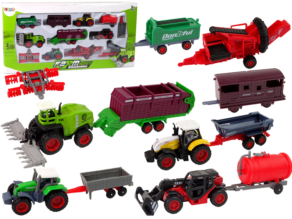 Set of Agricultural Vehicles Tractor 12 Pieces Metal