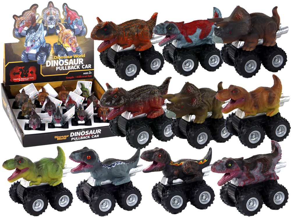 Dinosaur car with friction drive. Various species and colors