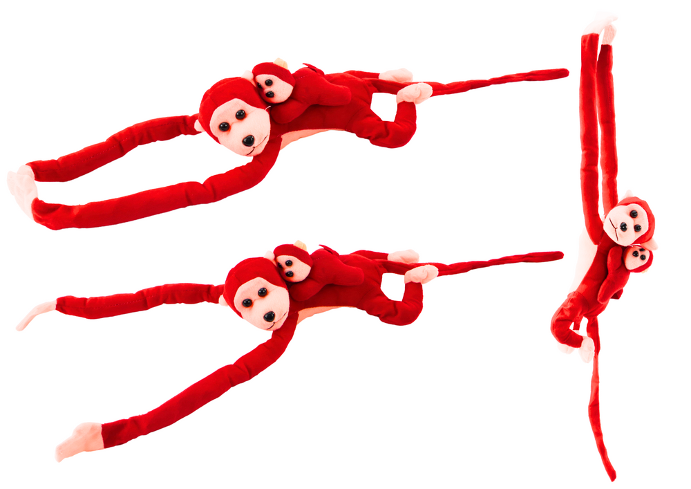 Mascot Plush Monkey with Baby, Red 70 cm