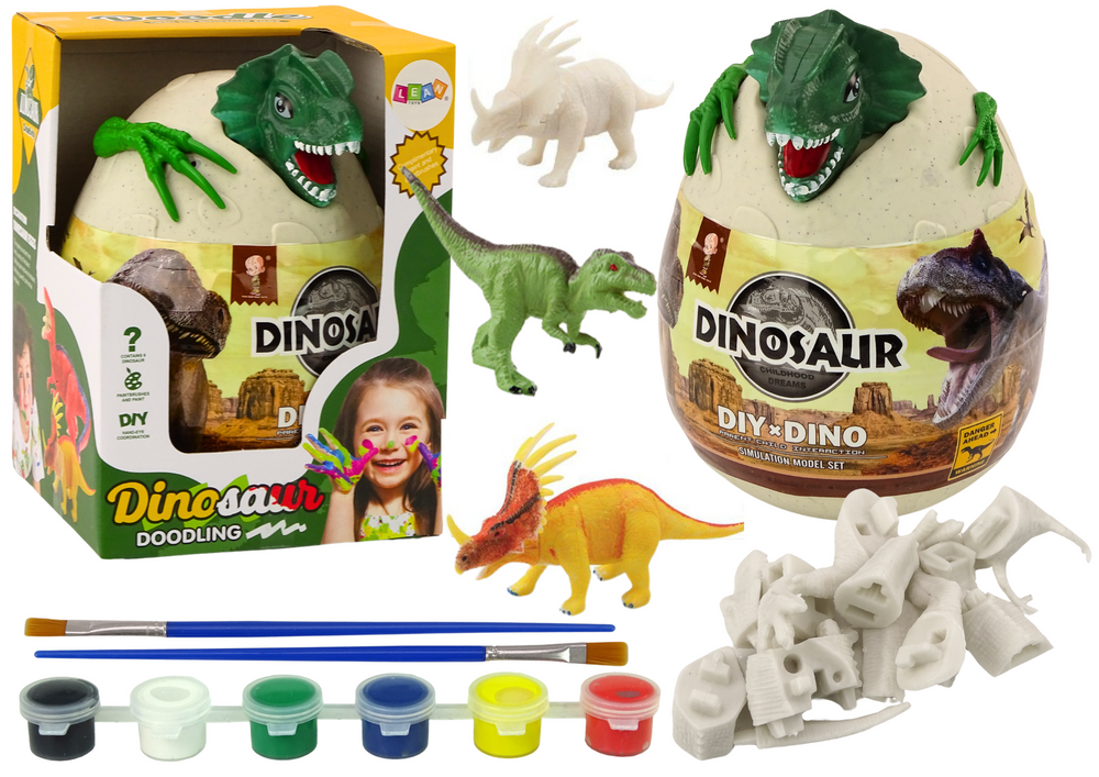 Egg with dinosaurs for painting DIY paint brushes green