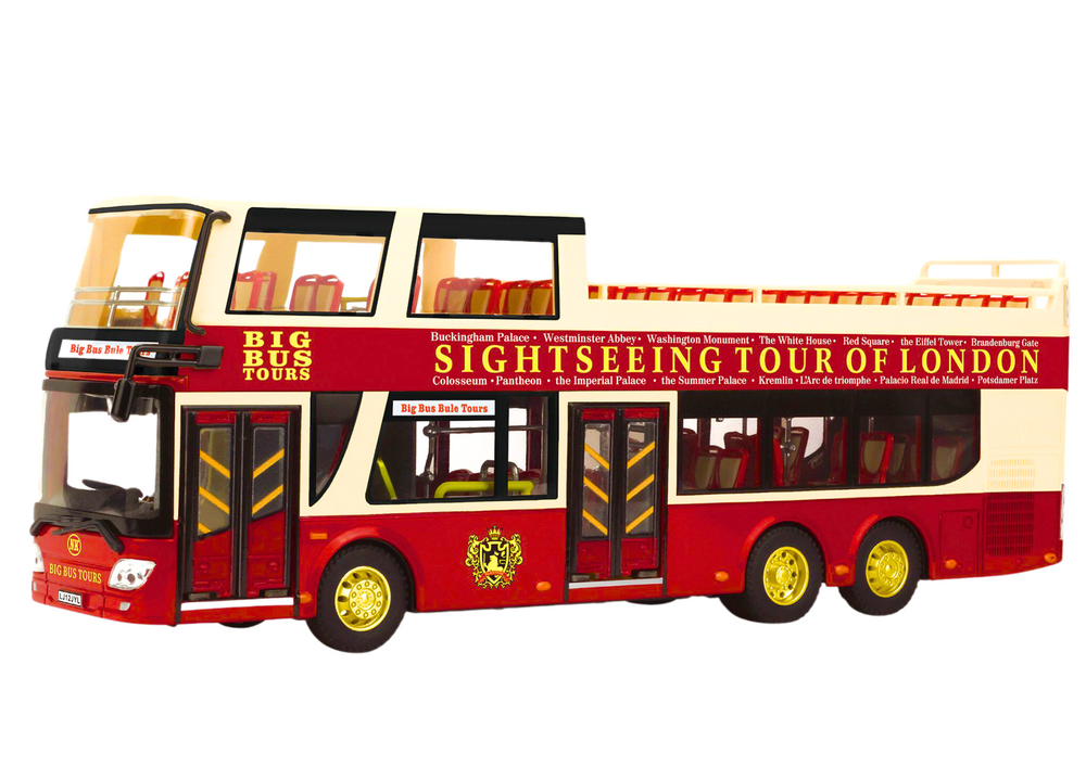 Double-decker Tour Bus 1:42 Metal Lights Red