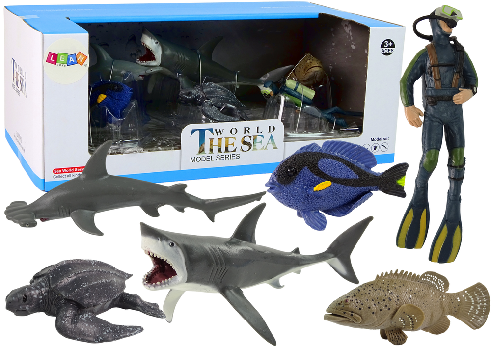 Set of 6 Sea Animals Figures  World The Sea Shark Fish Turtle