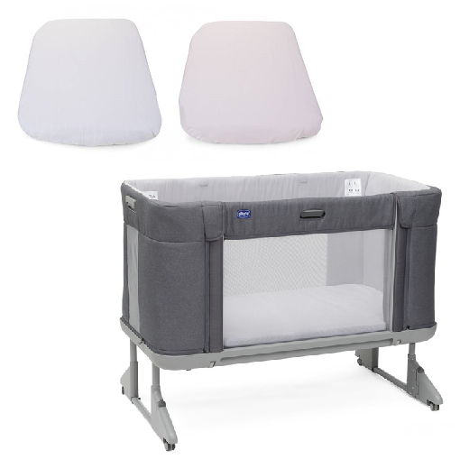 Chicco Next2Me Forever Łóżeczko Dostawne 3w1 do 22kg Slate Grey + Prześcieradło 2szt Pink Pois