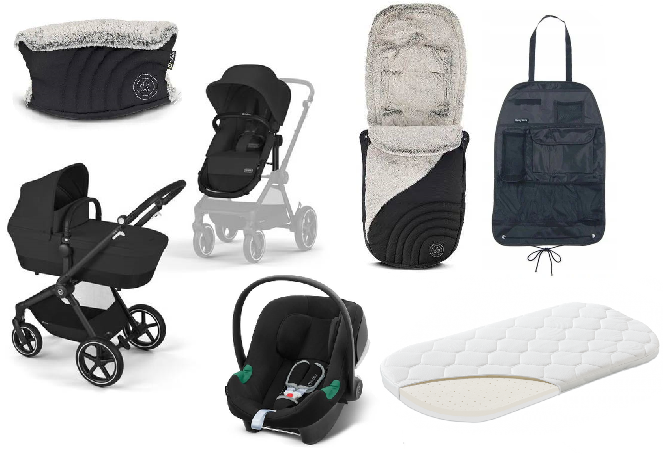 Cybex Eos Basic Moon Black + Aton B2 I-size Bērnu rati 3in1 + Aksesuāri