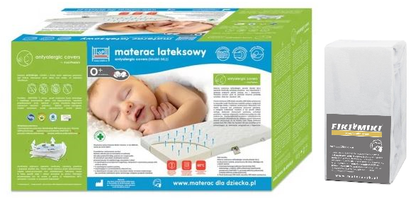 Fiki Miki Materac Lateksowy Antyalergic Covers ML1 120/60/9 cm Box + Prześcieradło Jersey 120x60 Białe GRATIS