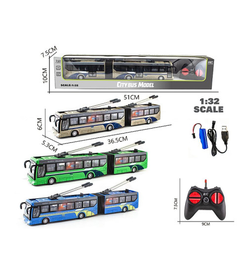 Radio vadāmāis trolejbuss (4 funkcijas, gaisma) ar akkum. USB uzlade 36,5 cm 579248