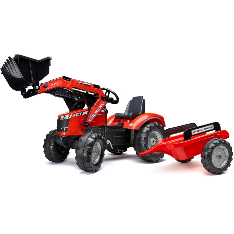 Traktors ar pedāļiem ar kausu un piekabi FALK Massey Ferguson Red