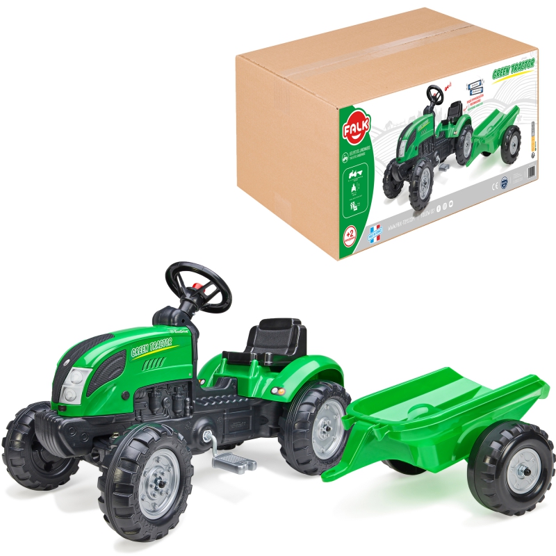 Traktors ar pedāļiem ar piekabi FALK Green