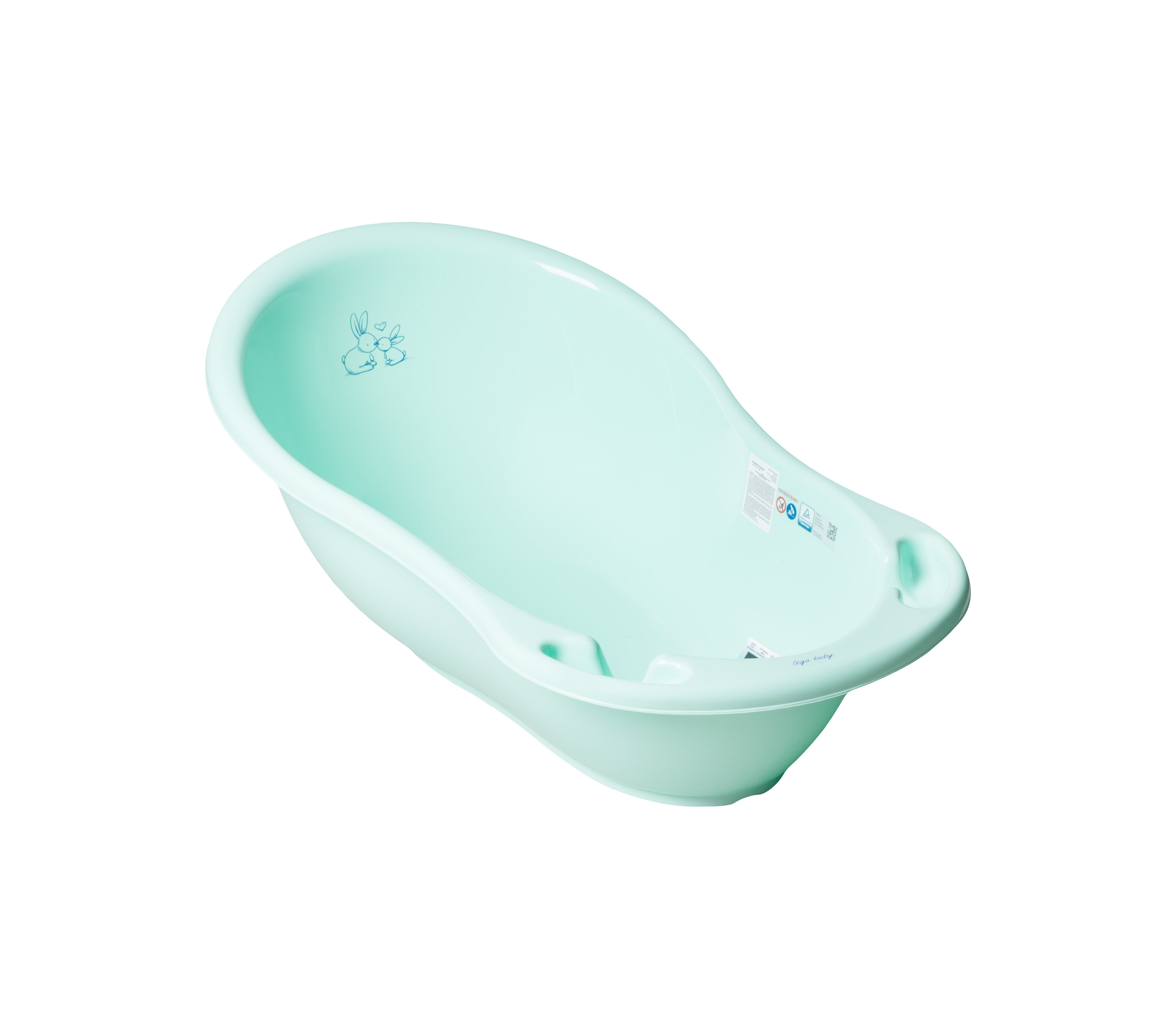 Детская ванночка с пробкой 102 см TegaBaby RABBITS light green KR-005