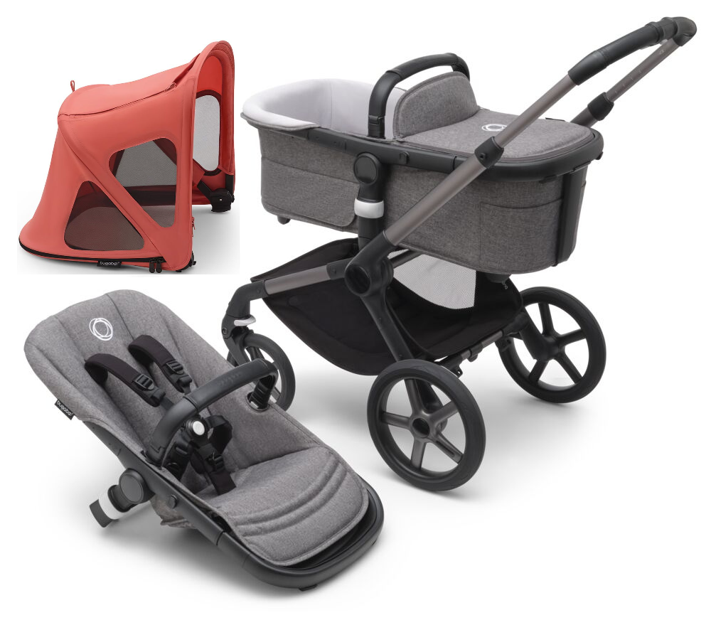 Bugaboo Fox 5 Grey Melange Детская коляска 2в1 Графитовая рама + Крыша Breezy Sunrise Red