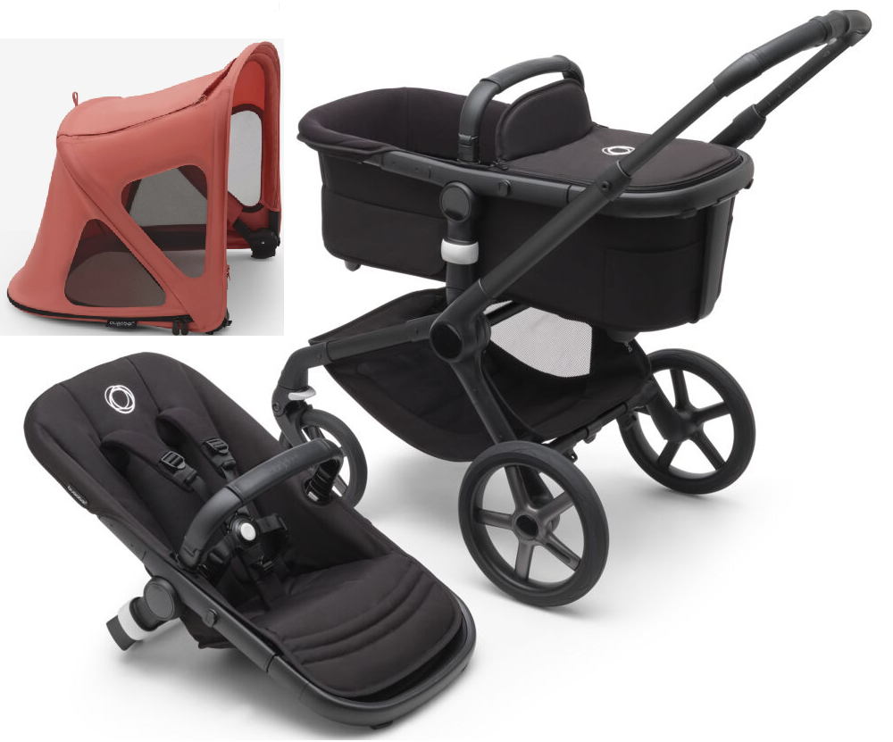 Bugaboo Fox 5 Midnight black Детская коляска 2в1 Черная рама + Крыша Breezy Sunrise Red