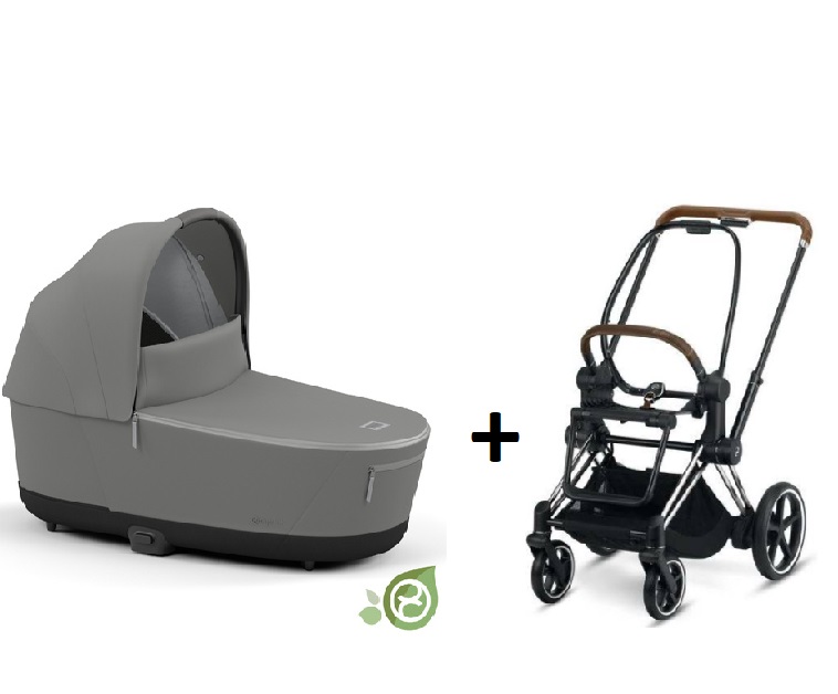 Cybex e-Priam Pearl Grey Conscious Eco Chrome brown frame Коляска с Люлькой