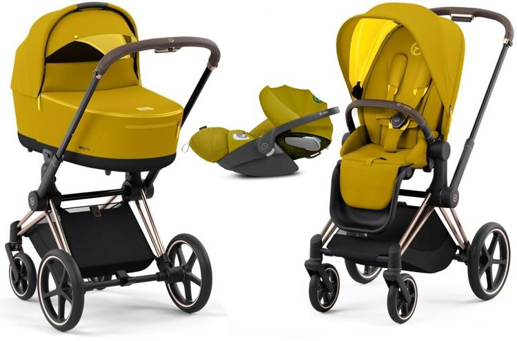 Cybex Priam 4.0 + Cloud Z I-size Gold rose frame Mustard Yellow Детская коляска 3in1