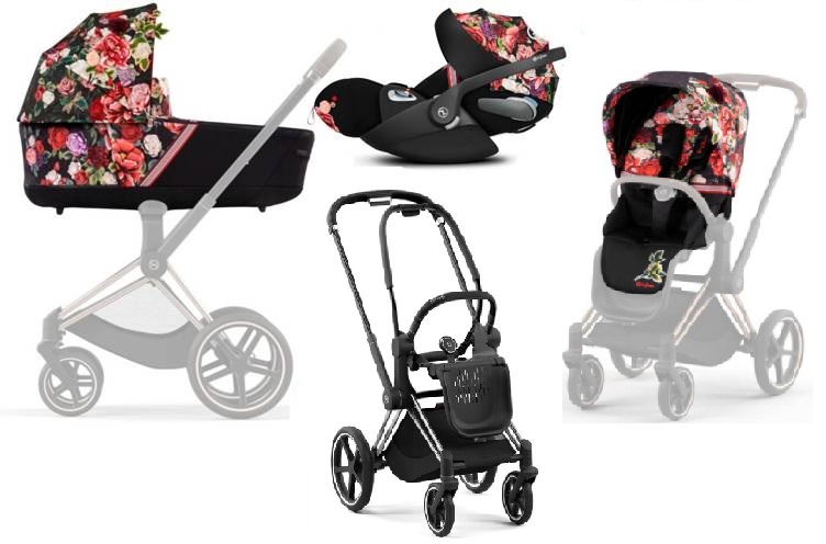 Cybex Priam 4.0 + Cloud Z I-size Chrome black frame Spring Blossom Dark Детская коляска 3in1