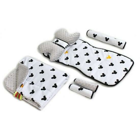 La bebe Minky + Cotton Stroller Mat Set Black & White Dots Комплект вкладышей для коляски с пледиком