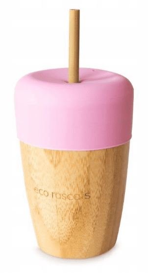 Кружка-непроливайка с трубочкой Натуральная Бамбук 240мл Eco Rascals pink