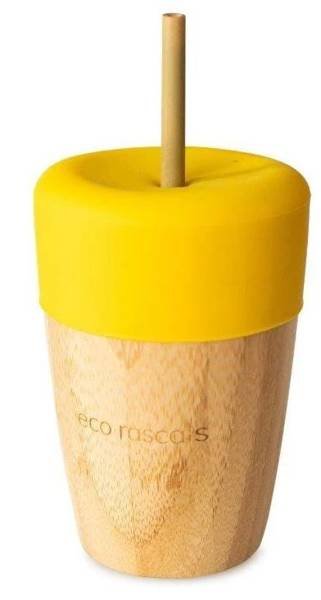 Кружка-непроливайка с трубочкой Натуральная Бамбук 240мл Eco Rascals yellow