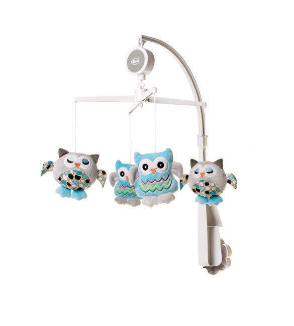 Музыкальная карусель на кроватку 4BABY OWLS blue OB08