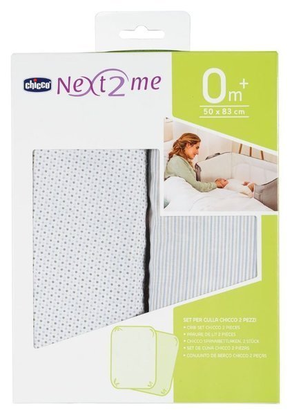 Простыня на резинке для колыбельки Chicco Next2Me Grey Stipes 2 шт.