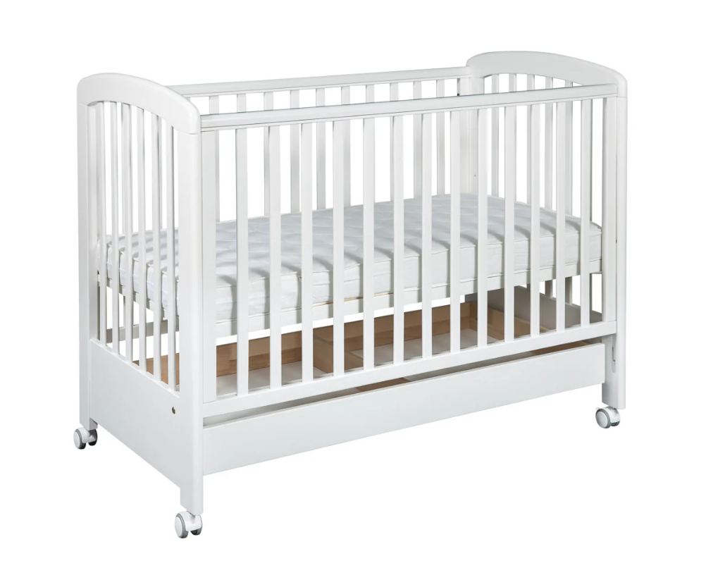 Детская кроватка с ящиком и опускающейся боковиной TROLL Nina Lux White COT-NN0027-WH