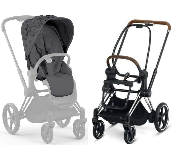 Cybex e-Priam Dream Grey Simply Flowers Chrome brown frame Прогулочная коляска