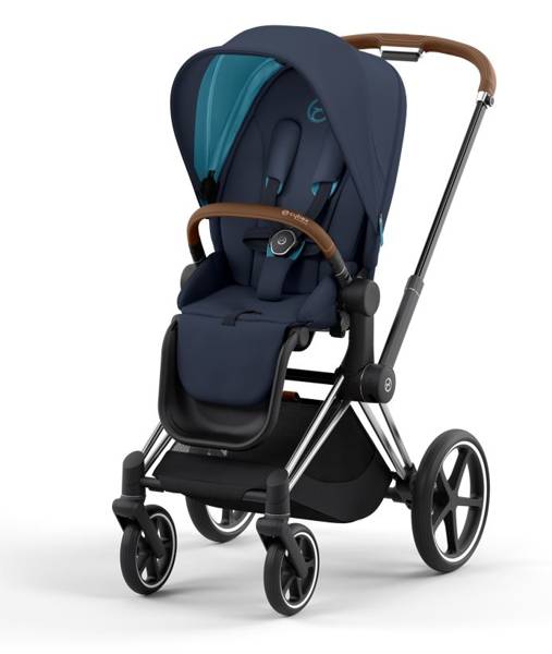 Cybex e-Priam Nautical Blue Chrome brown frame Прогулочная коляска