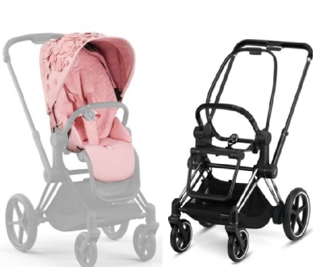 Cybex e-Priam Pale Blush Simply Flowers Chrome black frame Прогулочная коляска