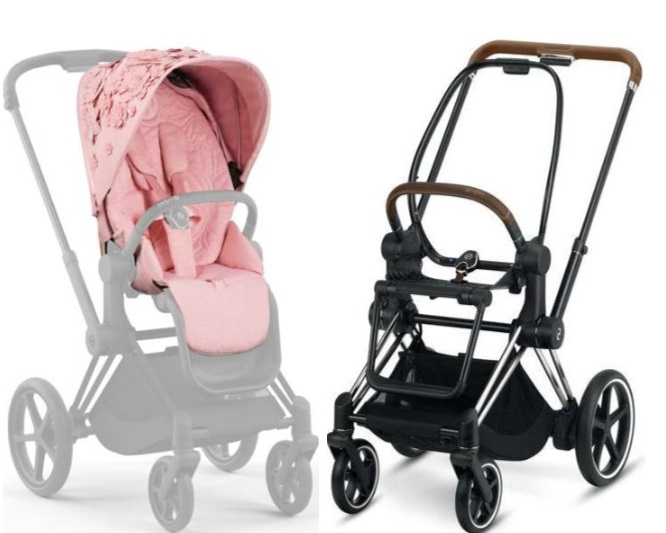 Cybex e-Priam Pale Blush Simply Flowers Chrome brown frame Прогулочная коляска