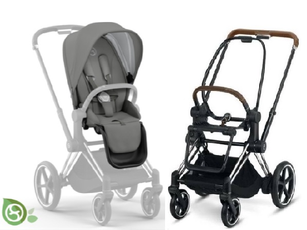 Cybex e-Priam Pearl Grey Eco/ Conscious Chrome brown frame Прогулочная коляска