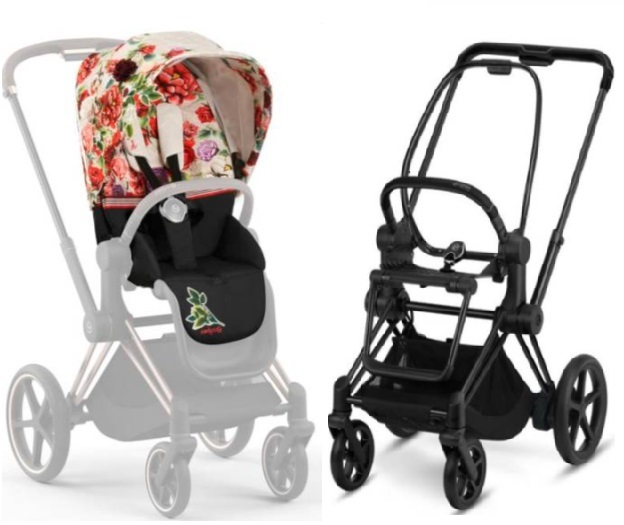 Cybex e-Priam Spring Blossom Light Matt black frame Прогулочная коляска