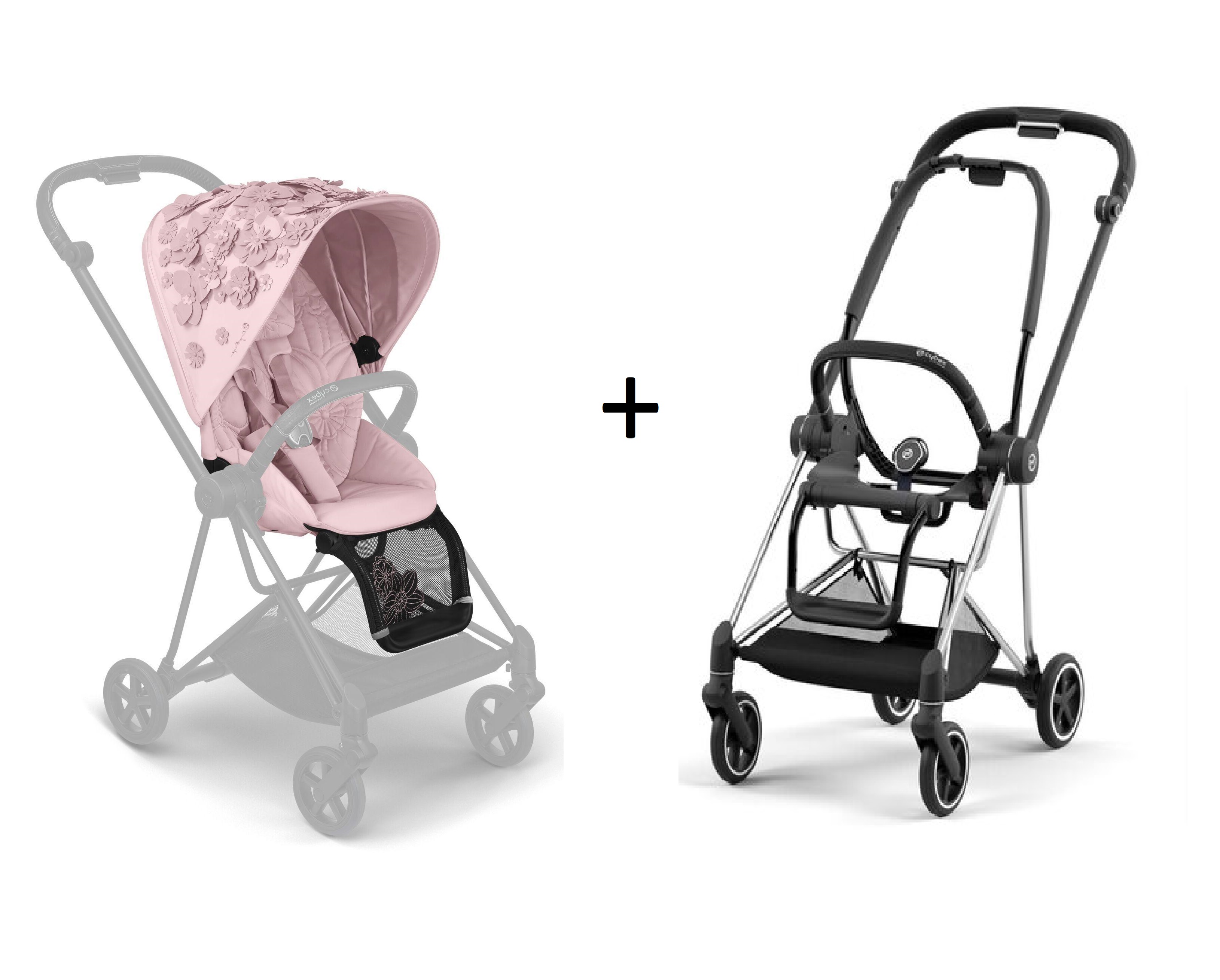 Cybex Mios Pale Blush Simply Flowers + Chrome Black Frame Прогулочная коляска