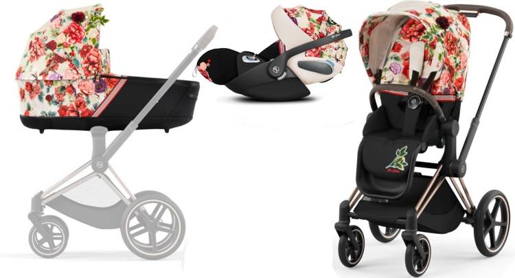 Cybex Priam 4.0 + Cloud Z I-size Gold rose frame Spring Blossom Light Детская коляска 3in1