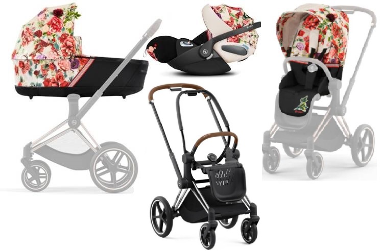 Cybex Priam 4.0 + Cloud Z2 I-size Chrome brown frame Spring Blossom Light Детская коляска 3in1