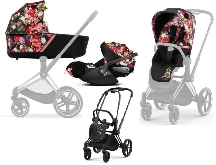 Cybex Priam 4.0 + Cloud Z2 I-size Matt black frame Spring Blossom Dark Детская коляска 3in1