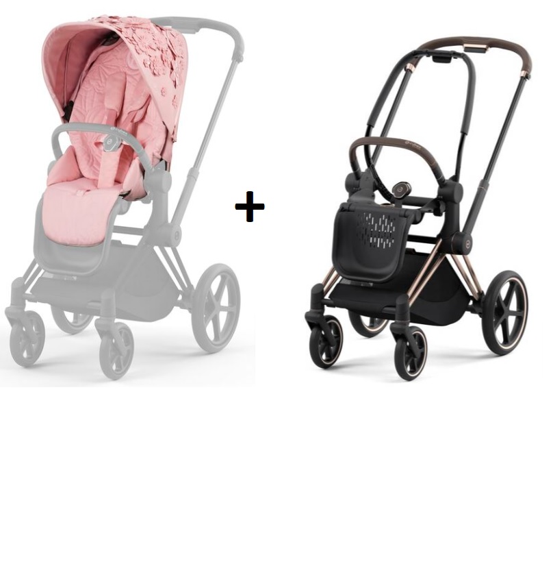 Cybex Priam 4.0 Pale Blush Simply Flowers + Gold rose frame Прогулочная коляска