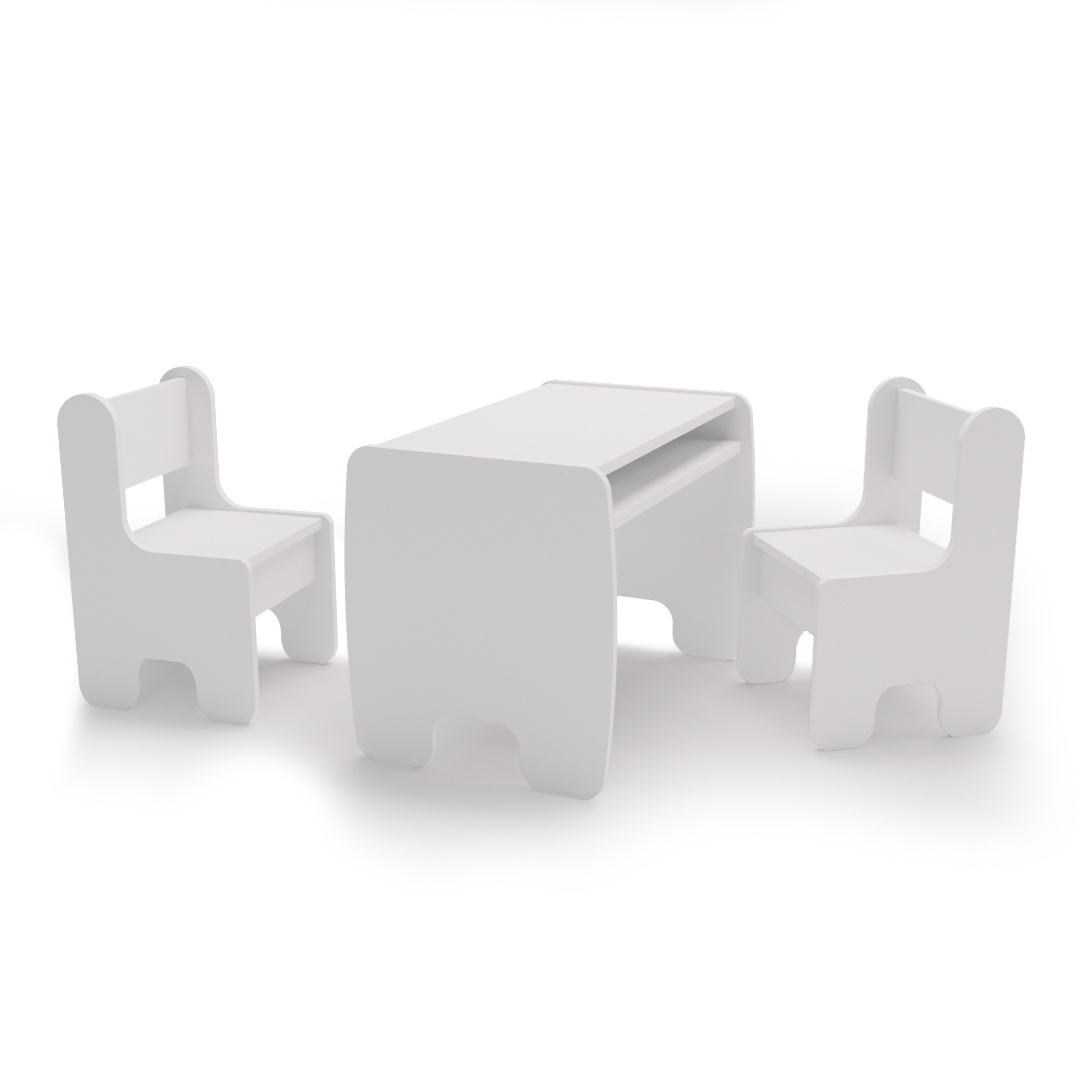 Set of children's table and two children's chairs - white