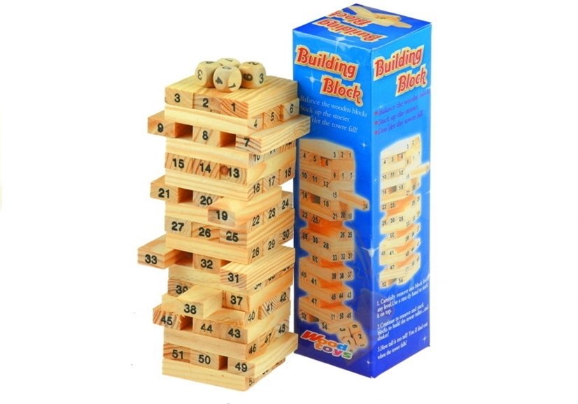 54pcs Wooden Tumbling Tower Blocks Game+Dice