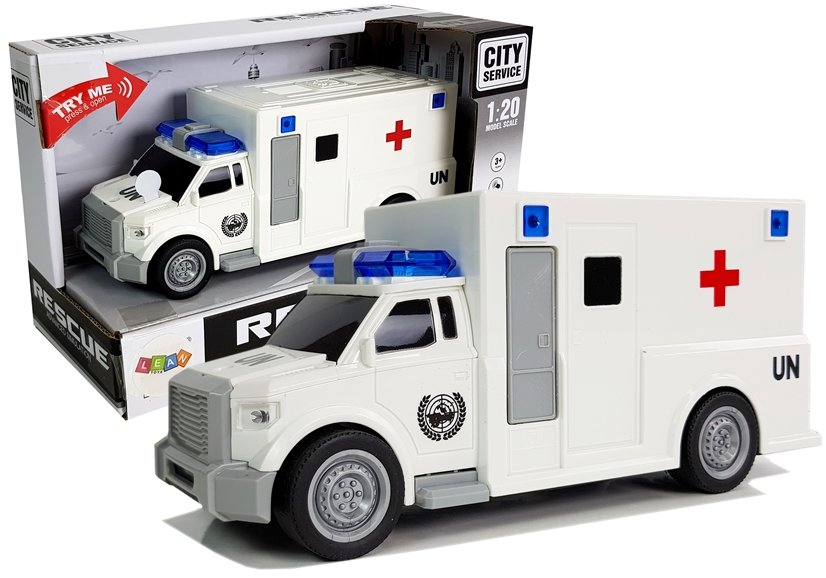 Auto Ambulance with friction drive white 1:20 with sound