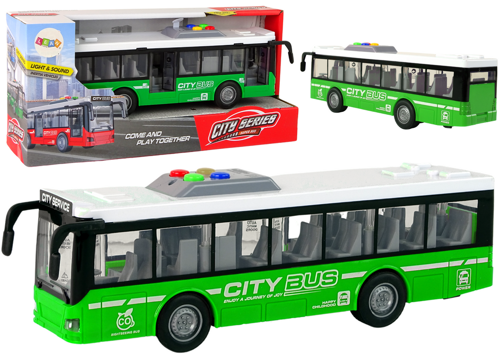 Battery Powered Bus Lights Sounds Friction Drive Green 1:16