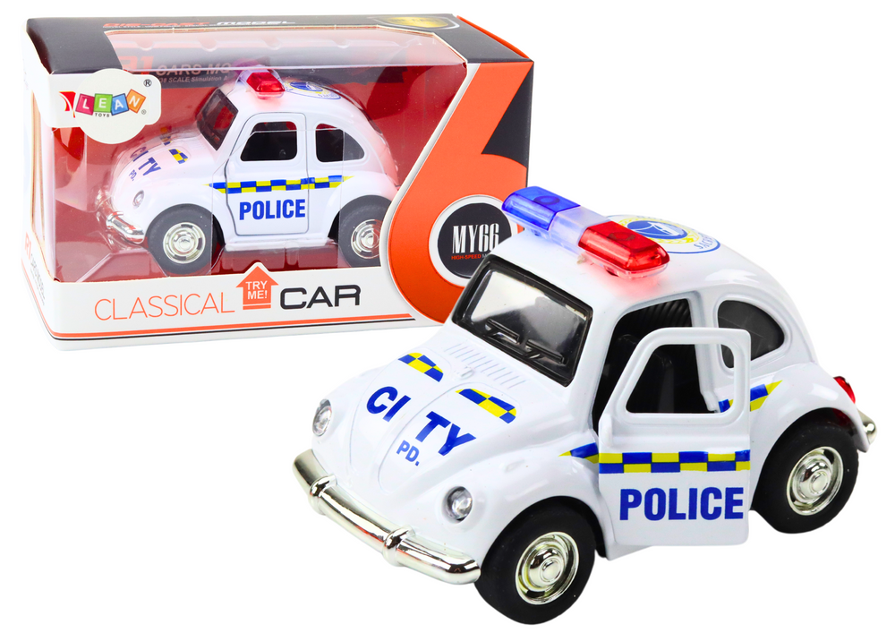 Classic Police Car 1:38 Drive Lights Sounds White