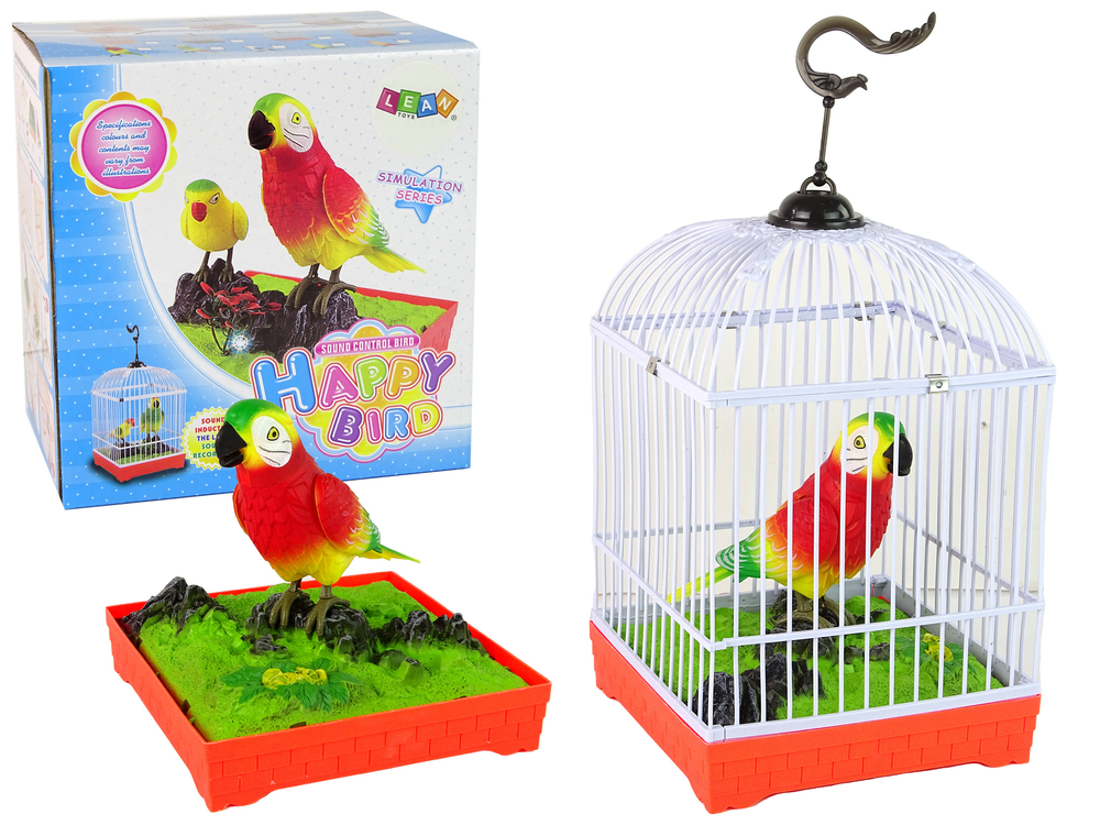 Colorful parrot with a cage