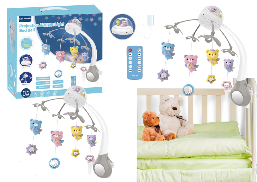 Crib Carousel Projector Remote Control Melodies Animal Sounds Gray