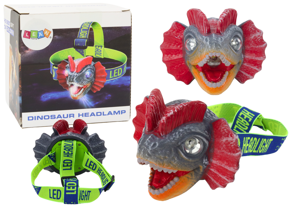 Dinosaur Headlamp Flashlight Adjustable Headband 3 LEDs